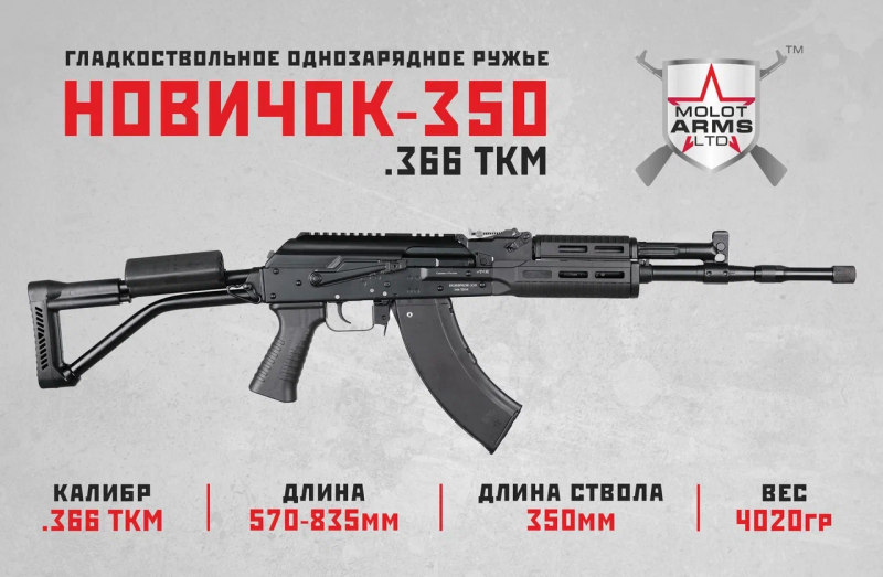 ТОЛЬКО У НАС!                 НОВИНКА от Молот "АРМЗ" НОВИЧОК L350  ружье однозарядное гладкоствольное под патрон 366 ТКМ. ТОЛЬКО У НАС!                 НОВИНКА от Молот "АРМЗ" НОВИЧОК L350  ружье однозарядное гладкоствольное под патрон 366 ТКМ.